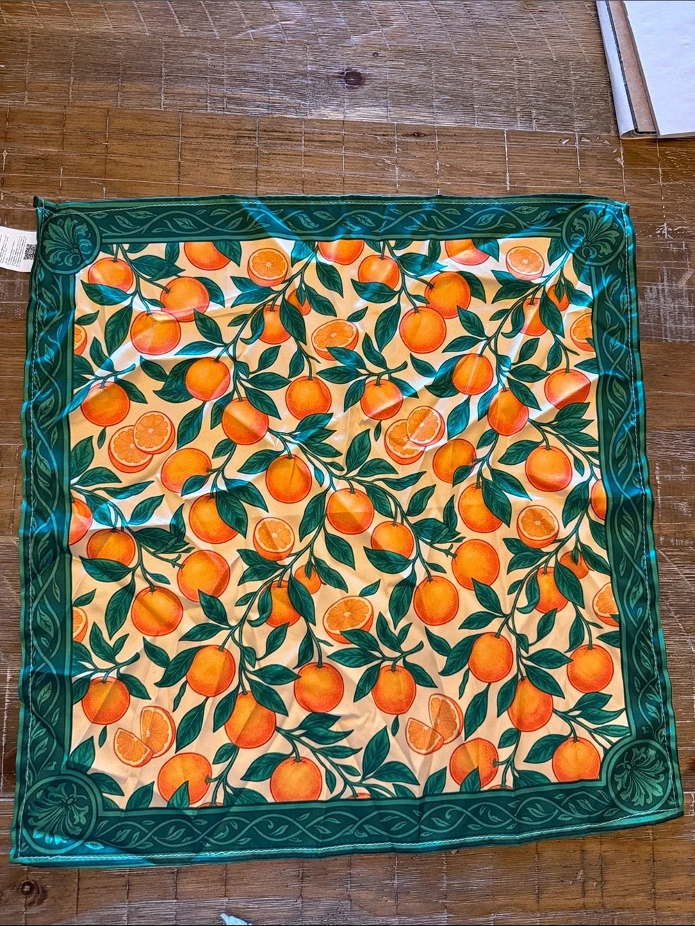 3 for $30 / Orange Orchard Square Scarf - Green & Orange Fruit Print